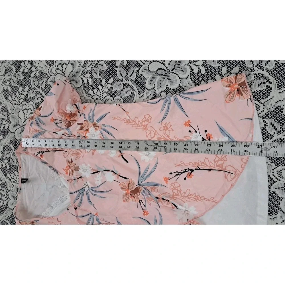 Just Fashion Now Popover Top XL Peach Floral Art‎ Two-Fer Short Sleeve Tie Front